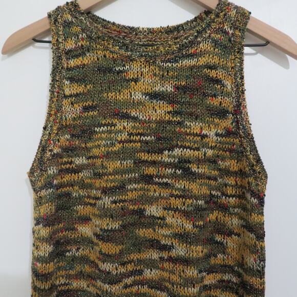 LOFT Womens Sz S Multicolor Knit Sleeveless Top Crew Neck Green Yellow Top - Picture 3 of 5